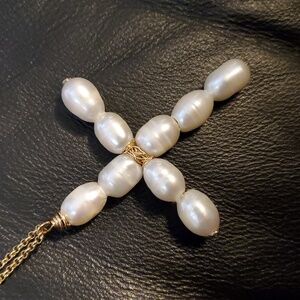 Genuine Pearl and  Cross Necklace